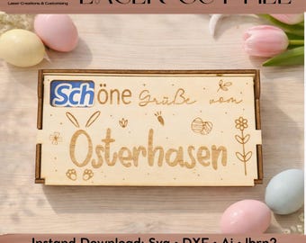 Archivo de corte láser de Pascua SVG DXF | Caja de bombones de conejito de Pascua | Caja de regalo de madera | Archivo láser de 3 mm y 4 mm | Schogetten