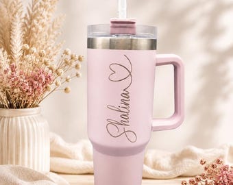 Taza térmica personalizada de acero inoxidable, taza para beber con pajita y asa, regalo para mujeres, madres, novias, compañeras de trabajo.
