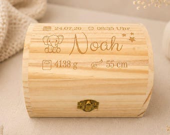 Caja de madera personalizada para guardar recuerdos de bebé • Datos de nacimiento y nombre • Caja de recuerdos para bebés • Regalo para nacimiento o bautizo