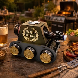 Bierpanzer, Jägermeister, Jack Daniels - Männergeschenk mit Wunschgravur - Für Papa, Opa zum Geburtstag, Grillparty, WM 2026