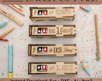 Paquete de archivos láser para la vuelta al cole | 4 diseños diferentes de cajas de madera Duplo para la vuelta al cole | Caja de regalo para escolares, archivo de corte láser SVG de 4 mm