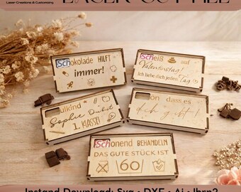 Paquete de archivos digitales para láser de 3 mm y 4 mm: 5 diseños diferentes de cajas de madera Schogetten, cajas de regalo, escolares, archivos de corte láser SVG DXF AI