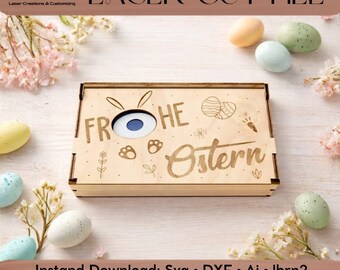 Caja de Pascua para láser | Feliz Pascua SVG DXF AI | Caja de regalo de madera, diseño de Pascua, conejito de Pascua Oreo 3 mm 4 mm