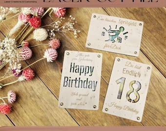 Laser file money gift cards bundle wooden cards refueling finally 18 happy birthday money card gas money birthday gift SVG DXF AI lbrn2