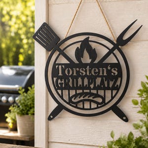 Personalisiertes Grill Schild - BBQ Grillplatz, Outdoorküche, Dekoration - Grillecke, Grill & Chill, verschiedene Farben