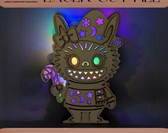 Digital Christmas laser file, monster Christmas, LED decorative lamp, cute night light, light decoration, winter, Advent, gift, SVG DXF