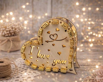 Archivo láser "Merci Heart Chocolate Bar" para San Valentín, regalo de amor y boda - Paquete de 14 archivos SVG y DXF para madera de 3 mm y 4 mm (incluye licencia comercial)