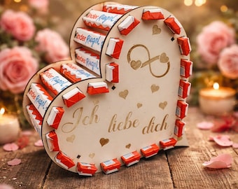 Kinderriegel Heart Chocolate Bar Laser File for Valentine's Day, Love & Wedding Gift - 14x Bundle 3 mm, 4 mm Wood SVG, DXF incl. Commercial License
