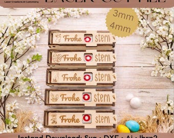 Paquete de archivos láser digitales de Pascua | 5 diseños diferentes de cajas de madera Duplo para Pascua | Caja de regalo, archivo de corte láser de primavera de 4 mm SVG, DXF, lbrn2