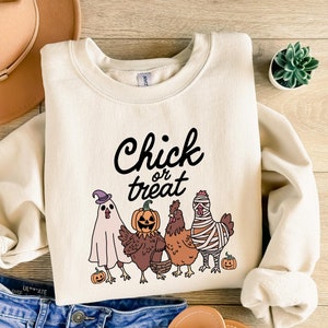 Halloween Chick or Treat Sweatshirt, Halloween Chicken Sweatshirt, Halloween Funny Chicken Shirt, Ghost Chicken Shirt, Chicken Lovers Shirt