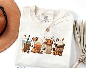 Comfort Colors® Cute Halloween Ghost Coffee Shirt, Fall Coffee Pumpkin Shirt, Halloween Ghost Shirt, Coffee Latte Shirt, Fall Shirt