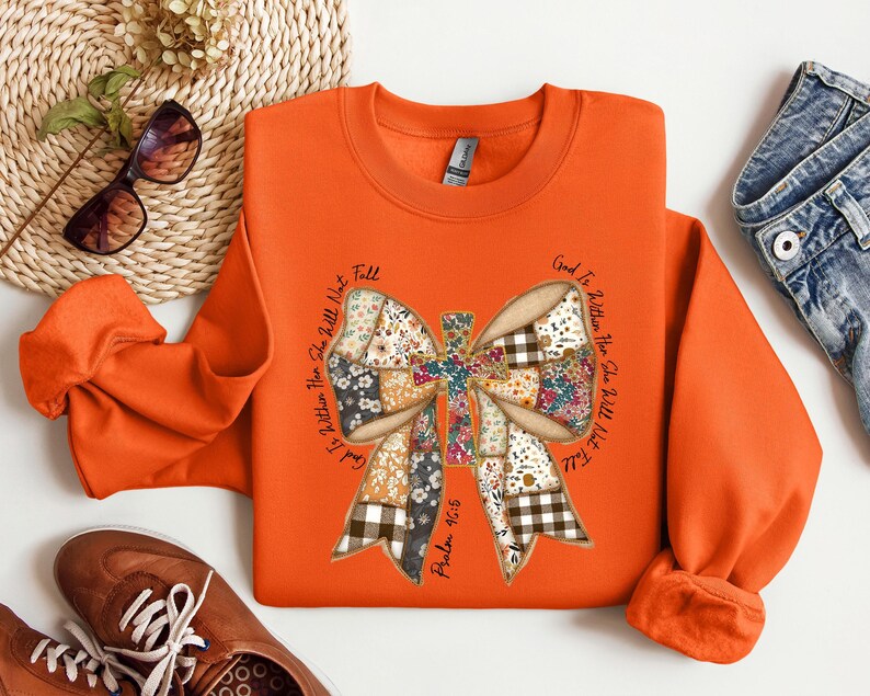 Patchwork Coquette Bow Psalm 46:5 Bible Verse Shirt, Womens Christian Shirt, Girly Christian Tee, Religious Gifts Sweatshirt,Bible Verse Tee image 3