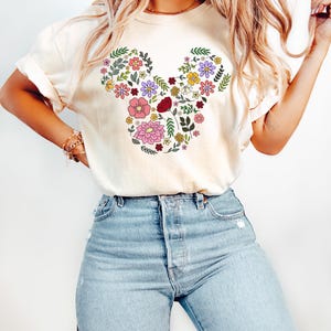 Floral Mickey Head Shirt, Disney Floral Mouse Ears Tee, Flower Mickey Shirt, Disney Vacation Tee, Disneyworld Shirt, Mickey Head Shirt Gift image 3