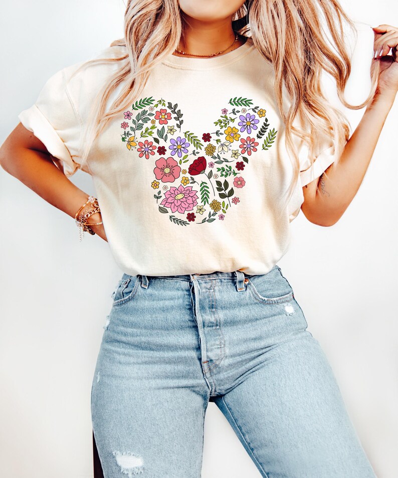 Floral Mickey Head Shirt, Disney Floral Mouse Ears Tee, Flower Mickey Shirt, Disney Vacation Tee, Disneyworld Shirt, Mickey Head Shirt Gift image 3