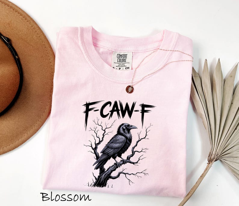Comfort Colors® F-CAW-F Funny Crow Shirt, Black Raven Moonlit Tee, Dark Humor Bird Lover Gift, Gothic Crow Graphic T-Shirt image 1