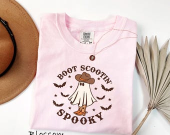 Comfort Colors® Boot Scootin Spooky Western Ghost Shirt, Halloween Cowboy Tee, Cute Ghost Sweatshirt, Country Halloween Comfort Colors Tee