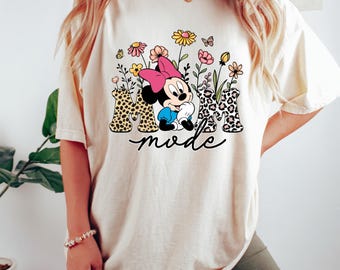 Disney Mama Mode Floral Shirt, Minnie Disney Mom Shirt, Disney Family Trip Tee, Leopard Minnie Ear Shirt, Leopard Women Shirt,Leopard Minnie