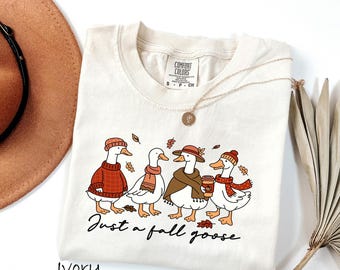 Comfort Colors® Fall Goose Shirt, Pumpkin Coffee T-Shirt, Just A Fall Goose Tee, Cozy Fall Tee, Autumn Animal Shirt, Cute Goose Sweatshirt