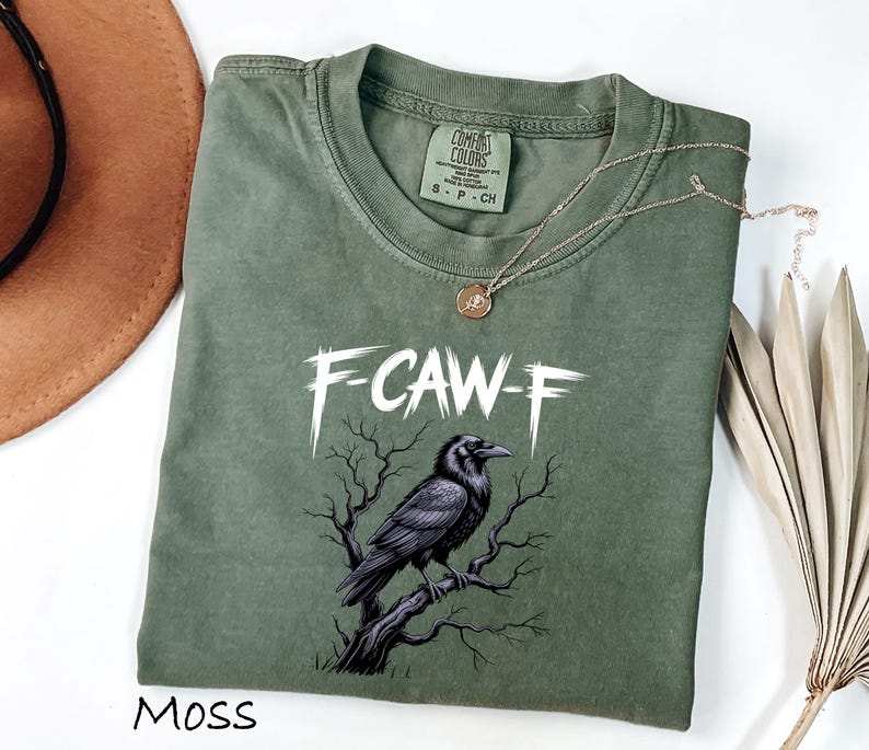 Comfort Colors® F-CAW-F Funny Crow Shirt, Black Raven Moonlit Tee, Dark Humor Bird Lover Gift, Gothic Crow Graphic T-Shirt image 6