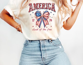 America Coquette Shirt, 4th of July Coquette Shirt, USA Coquette Bow Shirt, 4th of July Shirt, American Shirt, 4th July Party, Coquette Bow