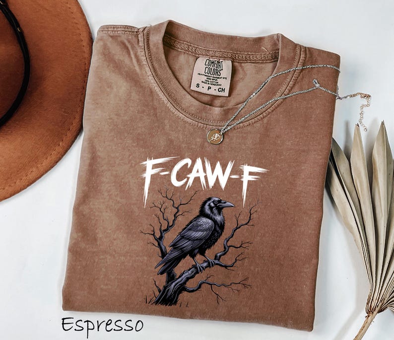Comfort Colors® F-CAW-F Funny Crow Shirt, Black Raven Moonlit Tee, Dark Humor Bird Lover Gift, Gothic Crow Graphic T-Shirt image 3