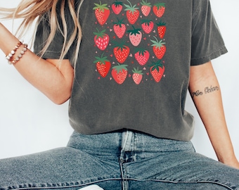 Comfort Colors® Cute Strawberry Tshirt, Comfort Colors Summer Strawberry Shirt, Cottagecore Berries, Strawberry Aesthetic, Botanical Garden