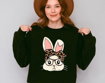 Bunny with Leopard Glasses shirt, Easter Shirt, Easter Bunny Graphic Tee, Easter Shirts for Women, Ladies Easter Bunny Shirt, Easter Rabbit