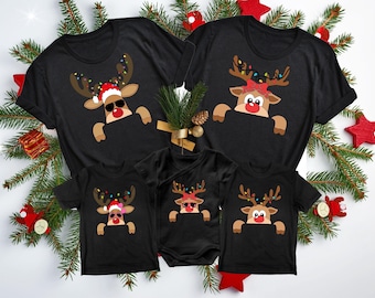 Reindeer Family Christmas Shirt, Custom Family Name Pajamas, Personalized Christmas Family Shirt, Matching Family Shirt, Funny Christmas Tee