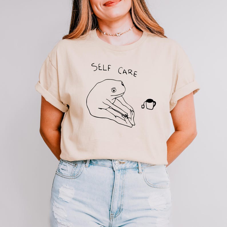 Funny Frog Self Care Shirt, Funny Frog Self Care Retro Sweatshirt, Funny Shirt, Birthday Gift For Her, Cottagecore Frog Shirt, Positive Vibe image 2