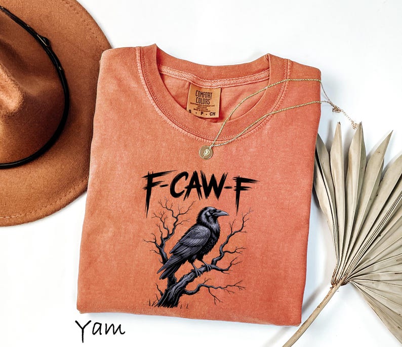 Comfort Colors® F-CAW-F Funny Crow Shirt, Black Raven Moonlit Tee, Dark Humor Bird Lover Gift, Gothic Crow Graphic T-Shirt image 7