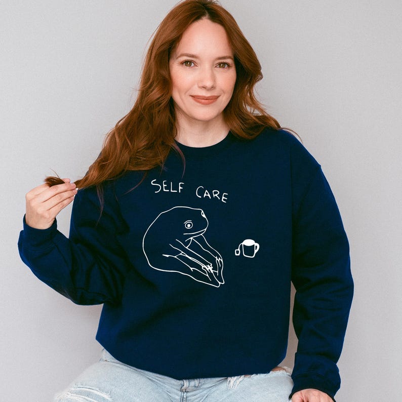 Funny Frog Self Care Shirt, Funny Frog Self Care Retro Sweatshirt, Funny Shirt, Birthday Gift For Her, Cottagecore Frog Shirt, Positive Vibe image 3
