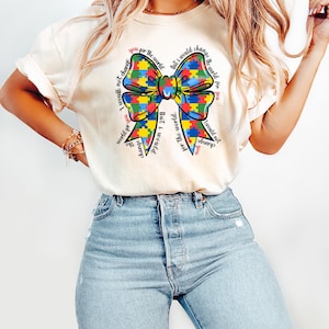 Coquette Autism Sweatshirt, Puzzle Autism Ribbon Shirt, Autism Bow Shirt, Autism Teacher Shirt, Coquette Autism Bow Tee, Autism Mom Gift zdjęcie 1