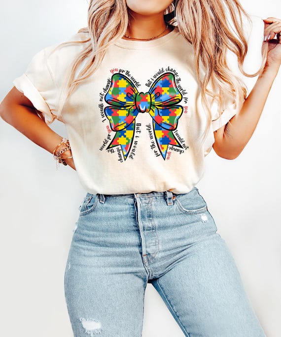 Coquette Autism Sweatshirt, Puzzle Autism Ribbon Shirt, Autism Bow Shirt, Autism Teacher Shirt, Coquette Autism Bow Tee, Autism Mom Gift