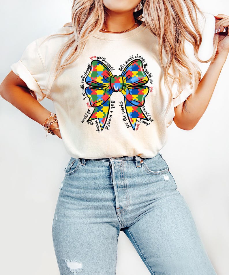 Coquette Autism Sweatshirt, Puzzle Autism Ribbon Shirt, Autism Bow Shirt, Autism Teacher Shirt, Coquette Autism Bow Tee, Autism Mom Gift zdjęcie 1