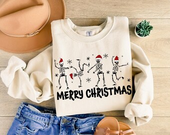 Christmas Dancing Skeleton Sweatshirt, Skeleton Christmas Shirt, Christmas Crewneck, Holiday Sweater, New Year Shirt, Christmas Lights Shirt