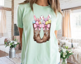 Howdy Easter Shirt, Western Easter Shirt, Cowboy Boots Easter Day Shirt, Easter Howdy Bunny Shirt, Easter Girl Tee, Western Boots Easter Tee