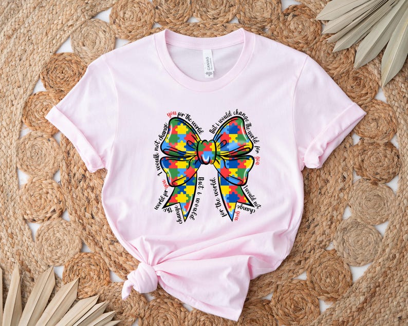 Coquette Autism Sweatshirt, Puzzle Autism Ribbon Shirt, Autism Bow Shirt, Autism Teacher Shirt, Coquette Autism Bow Tee, Autism Mom Gift zdjęcie 4