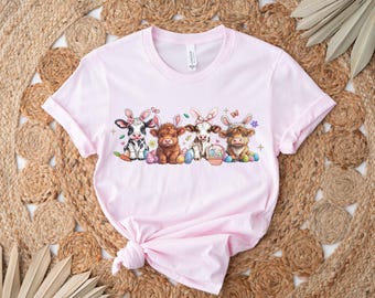 Cow Easter Shirt, Easter Heifer Easter Sweatshirt, Easter Farm Animal Tee, Easter Day Gift, Highland Cow Crewneck, Easter Cute Cow Shirt