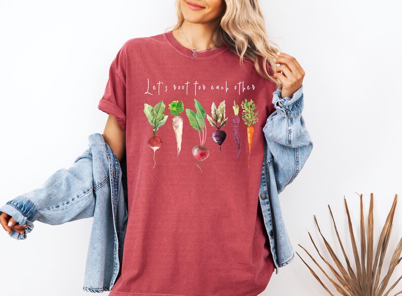 Comfort Colors® Lets Roots For Each Other Vegetable Shirt, Uplifting Shirt, Spring T Shirt, Gardening Tee, Turnip Gift, Carrot Outfit image 3
