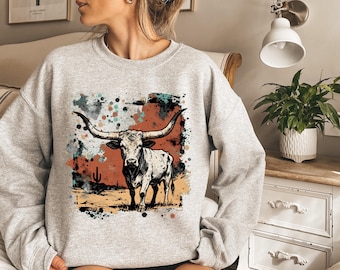 Western Longhorn Bull Shirt, Vintage Cowboy T Shirt, Longhorn Rodeo Shirt, Country Western Sweatshirt, Texas Western Gift