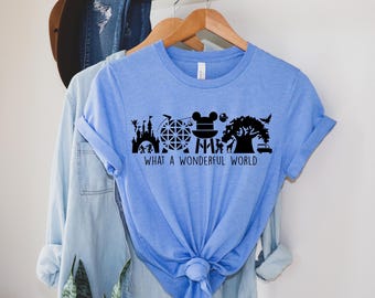 Camiseta "Qué mundo tan maravilloso" de Disney, camiseta mágica, camiseta de Disneyland Disney World, camiseta del castillo de Disney, camiseta de Disney, camiseta de vacaciones familiares de Disney