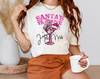 Santa's Hot Mess Sweater, Christmas Martini Hoodie, Faux Glitter Christmas Drink Sweater,Christmas Party Sweatshirt, Drink Sweater For Women