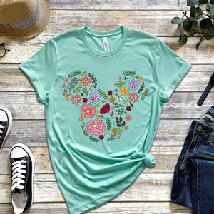 Floral Mickey Head Shirt, Disney Floral Mouse Ears Tee, Flower Mickey Shirt, Disney Vacation Tee, Disneyworld Shirt, Mickey Head Shirt Gift image 2