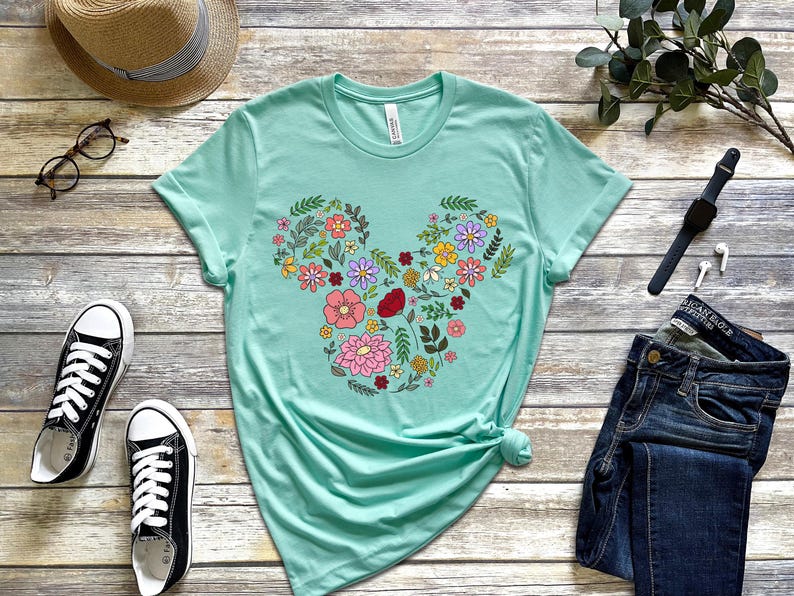 Floral Mickey Head Shirt, Disney Floral Mouse Ears Tee, Flower Mickey Shirt, Disney Vacation Tee, Disneyworld Shirt, Mickey Head Shirt Gift image 2