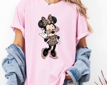 Leopard Print Minnie Mouse Shirt, Cute Disney Mom Shirt, Leopard Minnie Ear Shirt, Leopard Women Shirt, Disney Family Vacation Shirts