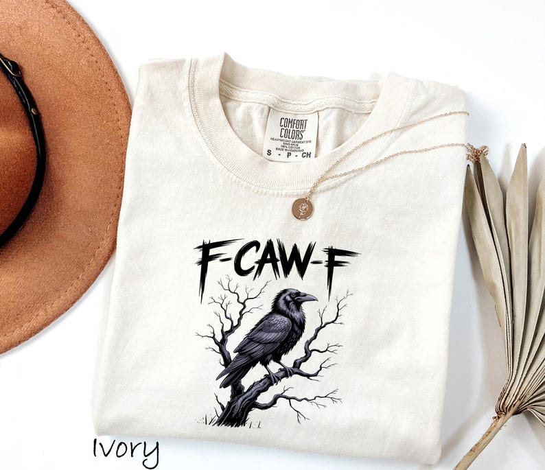 Comfort Colors® F-CAW-F Funny Crow Shirt, Black Raven Moonlit Tee, Dark Humor Bird Lover Gift, Gothic Crow Graphic T-Shirt image 4