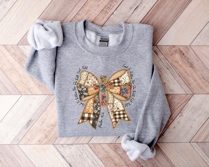Patchwork Coquette Bow Psalm 46:5 Bible Verse Shirt, Womens Christian Shirt, Girly Christian Tee, Religious Gifts Sweatshirt,Bible Verse Tee image 4