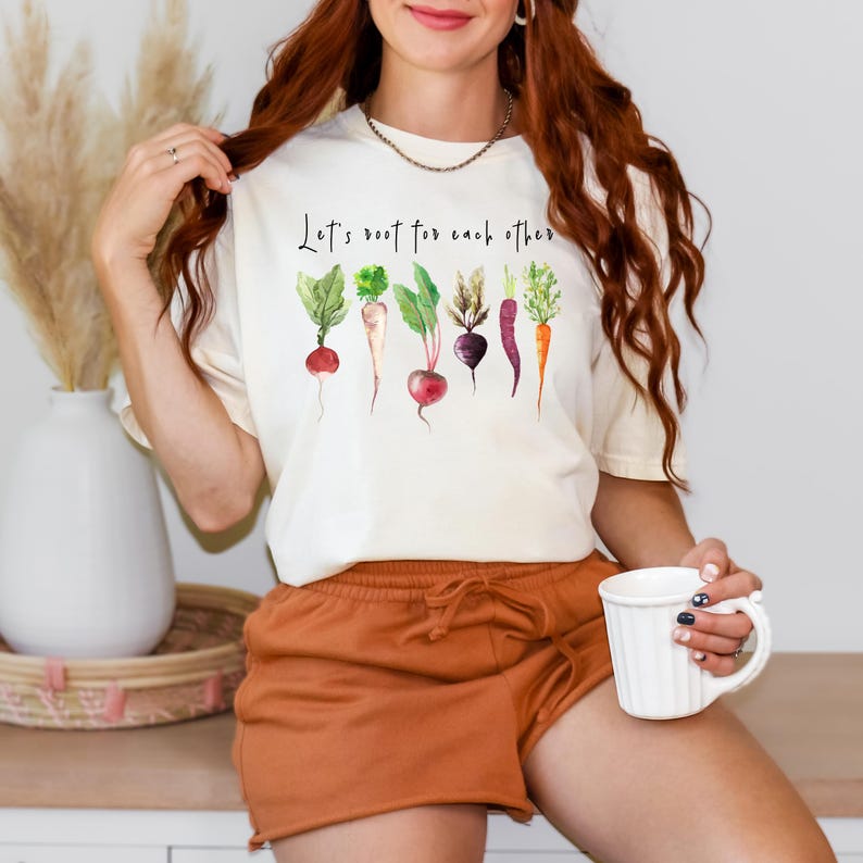 Comfort Colors® Lets Roots For Each Other Vegetable Shirt, Uplifting Shirt, Spring T Shirt, Gardening Tee, Turnip Gift, Carrot Outfit image 2