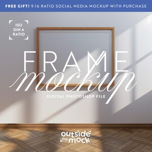 Wall Mounted Frame Mockup, Landscape Wooden Frame, Digital Mockup, Art Horizontal Frame Mockup, Smart Layer PSD, DIN A ISO