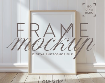 DIN A Photoshop Rahmen Mockup | A1 A2 A3 A4 Vertikaler Rahmen PSD Vorlage für Kunst und Drucke | Portrait Holzrahmen